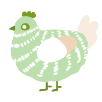 A gluppy and cream chicken with a bar pattern
