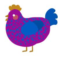 A plum and ultramarine chicken with a speckle pattern