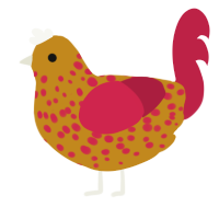 A ochre and crimson chicken with a speckle pattern
