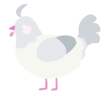 A white and mist chicken with a head pattern