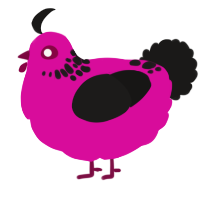 A fuchsia and sable chicken with a neck-speckle pattern