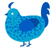 A cerulean and ultramarine chicken with a speckle pattern