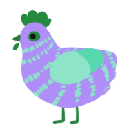 A lilac and mint chicken with a bar pattern