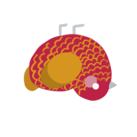 福, a crimson and ochre chicken with a lace pattern