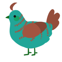 A turquoise and russet chicken with a half-bar pattern