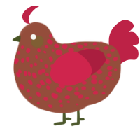 A russet and crimson chicken with a speckle pattern