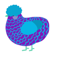 A violet and cerulean chicken with a lace pattern