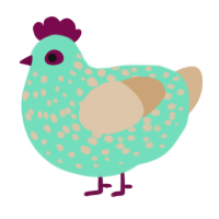 A mint and beige chicken with a speckle pattern