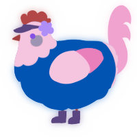 A ultramarine and pink chicken with a head pattern
