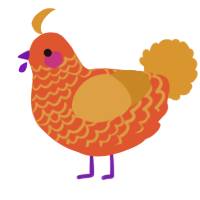 A vermilion and orange chicken with a lace pattern