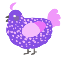 A blurple and lavender chicken with a speckle pattern
