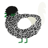 A black and white chicken with a double-lace pattern