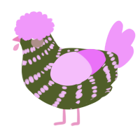 A olive and lavender chicken with a bar pattern