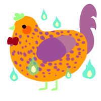 A sapphire and chartreuse chicken with a speckle pattern
