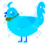 A cerulean and sky chicken with a head pattern