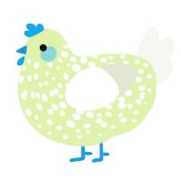 A apple and white chicken with a speckle pattern
