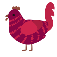 A maroon and crimson chicken with a bar pattern