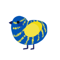 A ultramarine and yellow chicken with a bar pattern