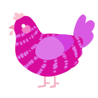 A fuchsia and orchid chicken with a bar pattern