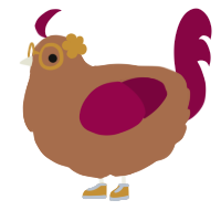Geraldine, a brown and maroon chicken