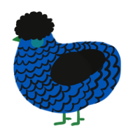 A ultramarine and black chicken with a lace pattern