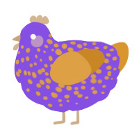 A blurple and orange chicken with a speckle pattern