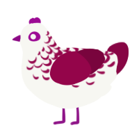 A white and maroon chicken with a half-lace pattern