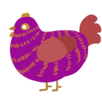 A plum and red chicken with a bar pattern