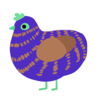 A indigo and brown chicken with a bar pattern