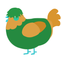 A viridian and orange chicken with a head pattern