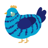 A cerulean and navy chicken with a bar pattern