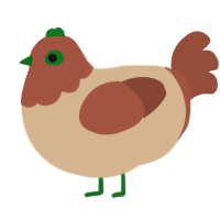 A beige and russet chicken with a head pattern