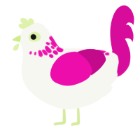 A white and fuchsia chicken with a neck-speckle pattern