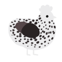 A black and silver chicken with a speckle pattern