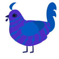 A indigo and ultramarine chicken with a bar pattern