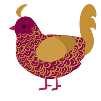 A maroon and gold chicken with a double-lace pattern
