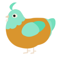 A orange and mint chicken with a head pattern