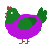 A amethyst and leaf chicken with a head pattern