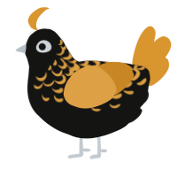 A black and orange chicken with a half-lace pattern