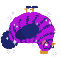 A amethyst and navy chicken with a bar pattern
