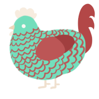A mint and red chicken with a lace pattern