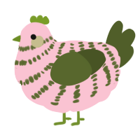 A rose and olive chicken with a bar pattern