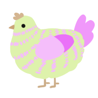 A apple and lavender chicken with a bar pattern