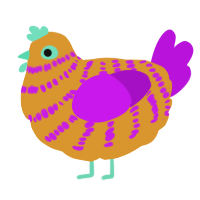A orange and amethyst chicken with a bar pattern