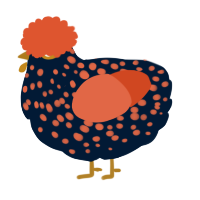 A tumblr and vermilion chicken with a speckle pattern