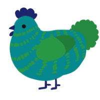A teal and viridian chicken with a bar pattern
