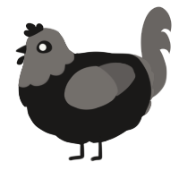 A sable and grey chicken with a head pattern