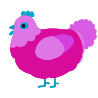 A fuchsia and orchid chicken with a head pattern