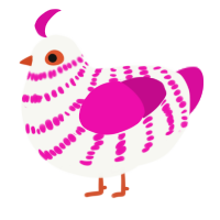 A white and fuchsia chicken with a bar pattern