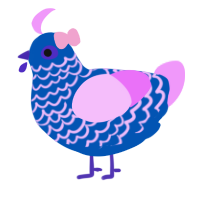A ultramarine and lavender chicken with a lace pattern